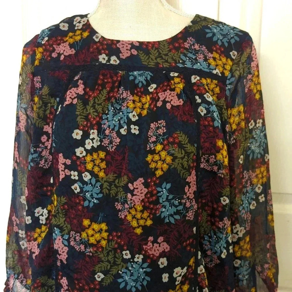 Loft Navy Colorful Wildflower Floral Long Sleeve Mini Shift Dress - Picture 6 of 10